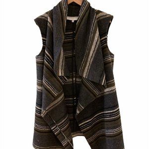 CUPCAKES & CASHMERE Striped wool blend open vest. Waterfall front. Size L
